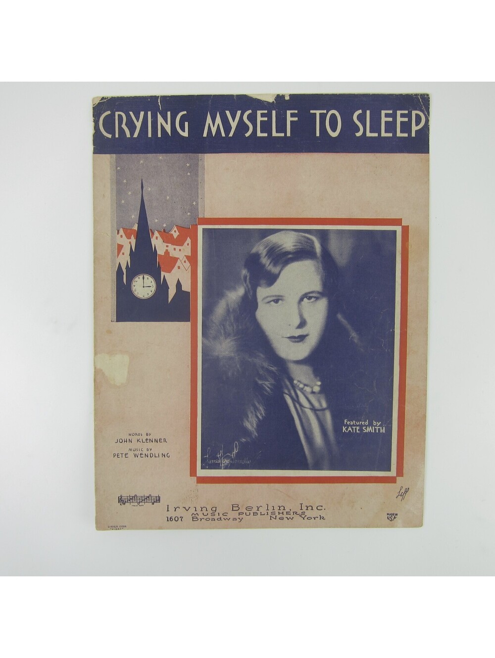 Sheet Music Crying Myself To Sleep Kate Smith Klenner & Wendling Vintage 1930
